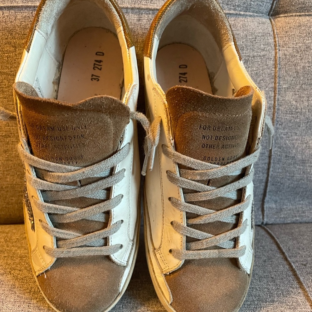 Golden Goose SUPER STAR White and Brown Sneakers - Picture 3 of 15
